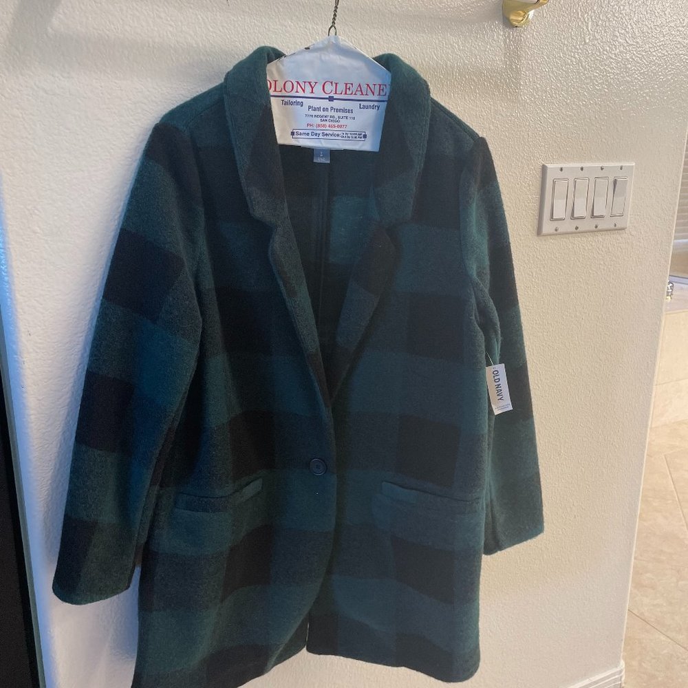 old navy green flannel plaid blazer
